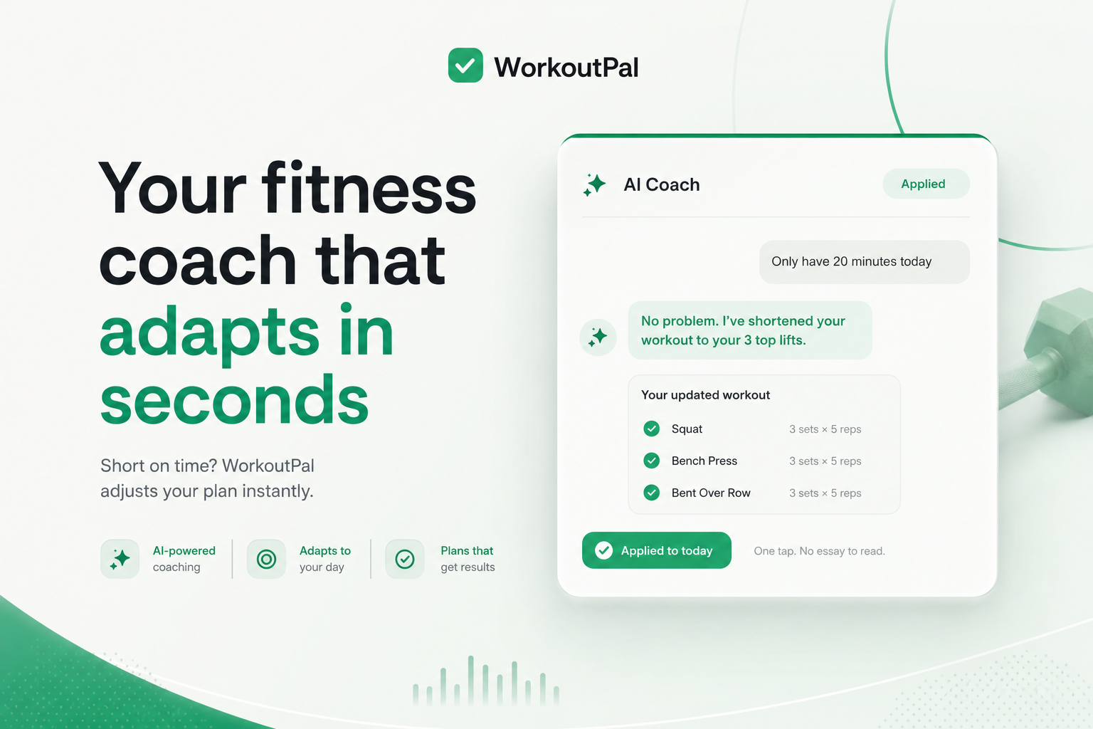 AI fitness coach adapting a workout plan on a mobile app